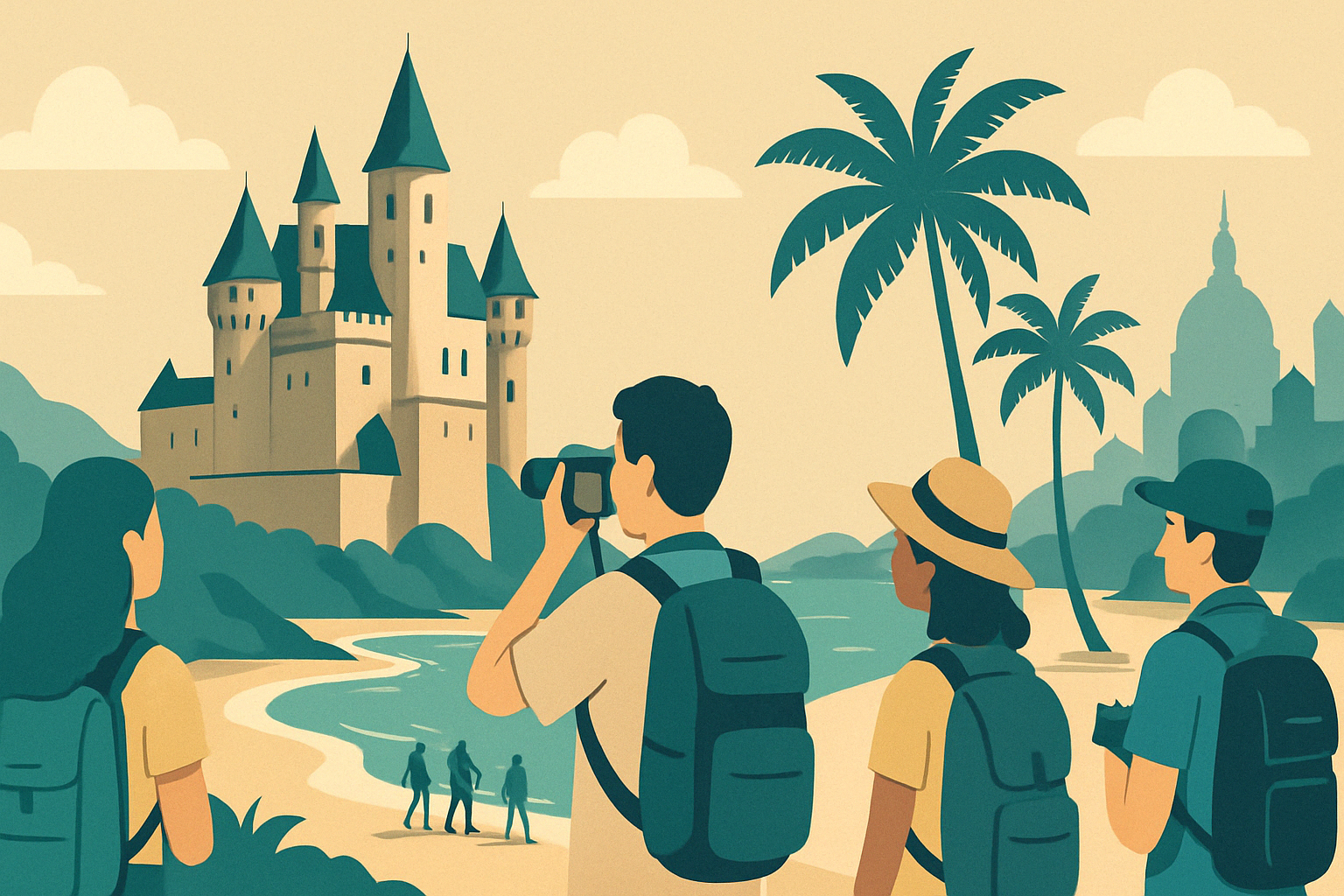 touristes devant un chateau